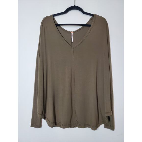 Free People Womens Oversized XS Top Tunic Olive GREEN Stretch Off Shoulder - Picture 12 of 13